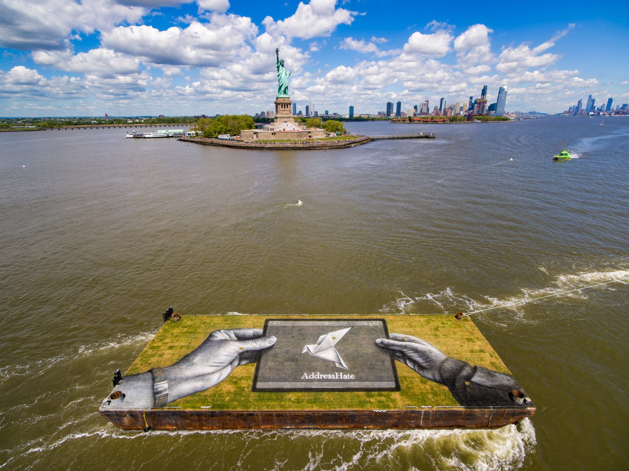 Giant floating artwork’s message of peace to Statue of&nbsp;Liberty